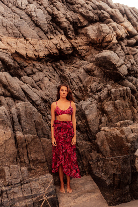 Burgundy Falda Larga